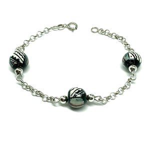 Girls / Small Womens Italian Sterling Silver Porcelain Bead Bracelet 5.75 -6"